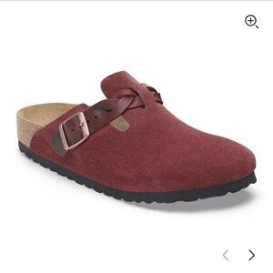Birkenstock Boston Clogs - Red Suede + Braid
